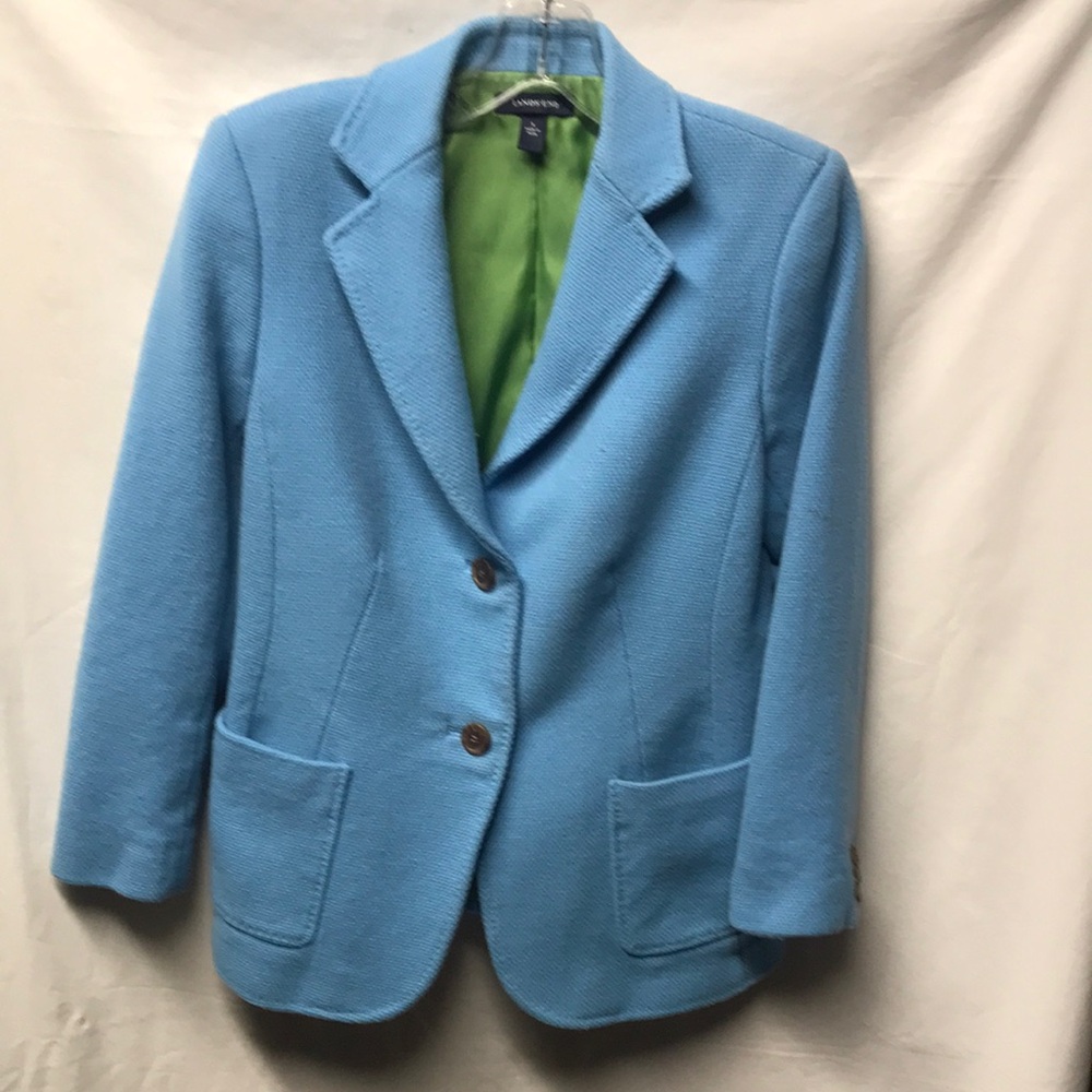 Lands' End Women's Textured Wool-Blend Blazer in Cornflower/Sky Blue Color - 6